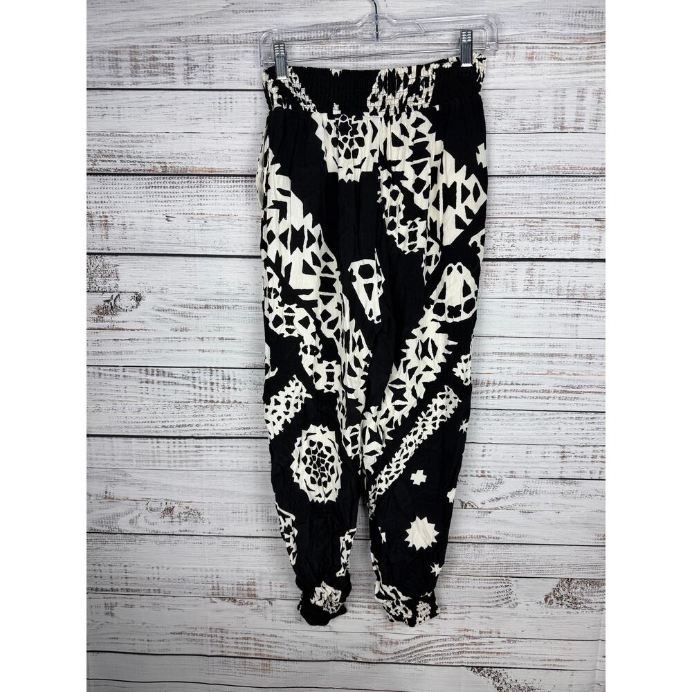 Anthropologie Aniya Balloon Jogger Pant Black White Motif Boho S Hippie Festival - Picture 2 of 8